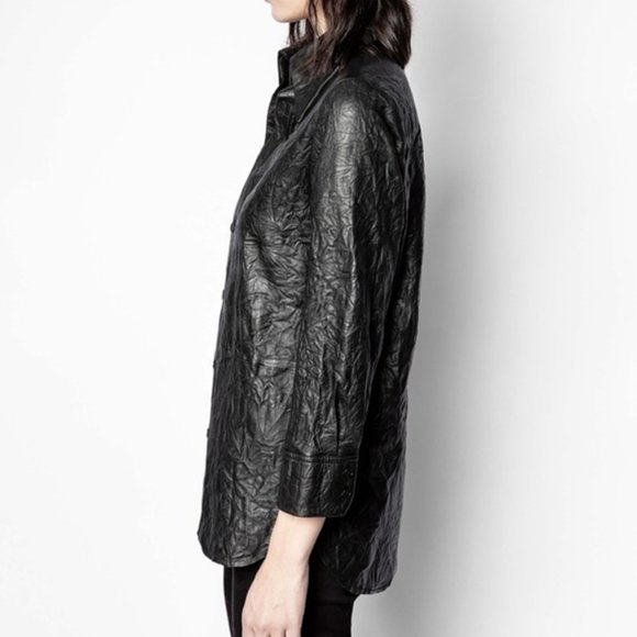 NWT Zadig & Voltaire leather Tris Cuir Froisse Shirt SIZE 38, M - Picture 6 of 10